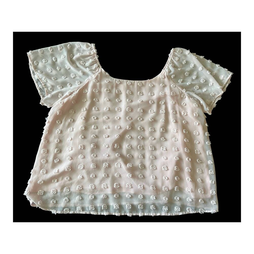 Mi Ami Plus Light Pink Dotted Lined Flutter Sleeve Blouse Sz2X